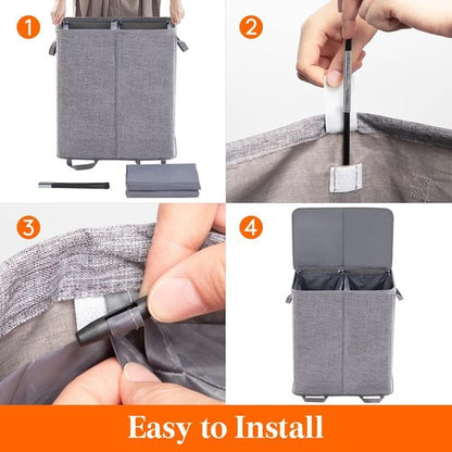 Lifewit Double Laundry Hamper - Large Collapsible Basket with Lid & Removable Bags | 155L Grey