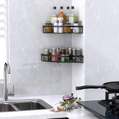 Skiennix Corner Shower Caddy - 2 Pack Adhesive Bathroom Organizer Shelf | No Drilling, Rustproof, Black