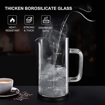 Skiennix French Press Coffee Maker - 34 Ounce Stainless Steel & Borosilicate Glass | 4 Filters Included