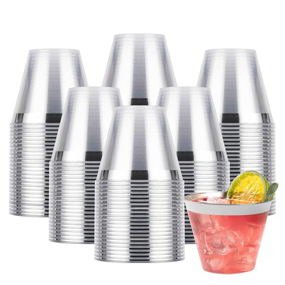 9oz Silver Plastic Cups (Pack of 200) - Disposable Party Tumblers, Goodluck Variation: 9oz Silver+9 Ounces