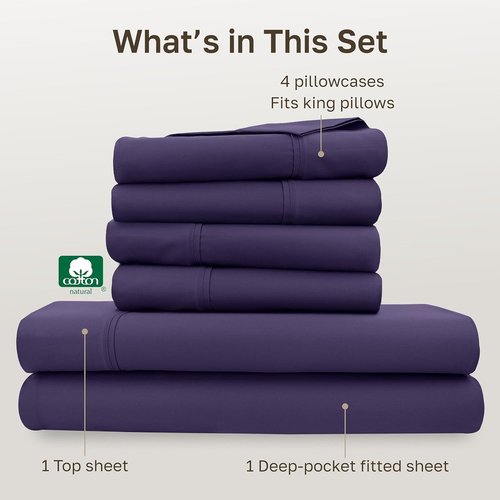 California Design Den King Size Sheet Set - Soft 400 Thread Count 100% Cotton, Deep Pocket | Dark Purple, 6-Pc with 4 Pillowcases