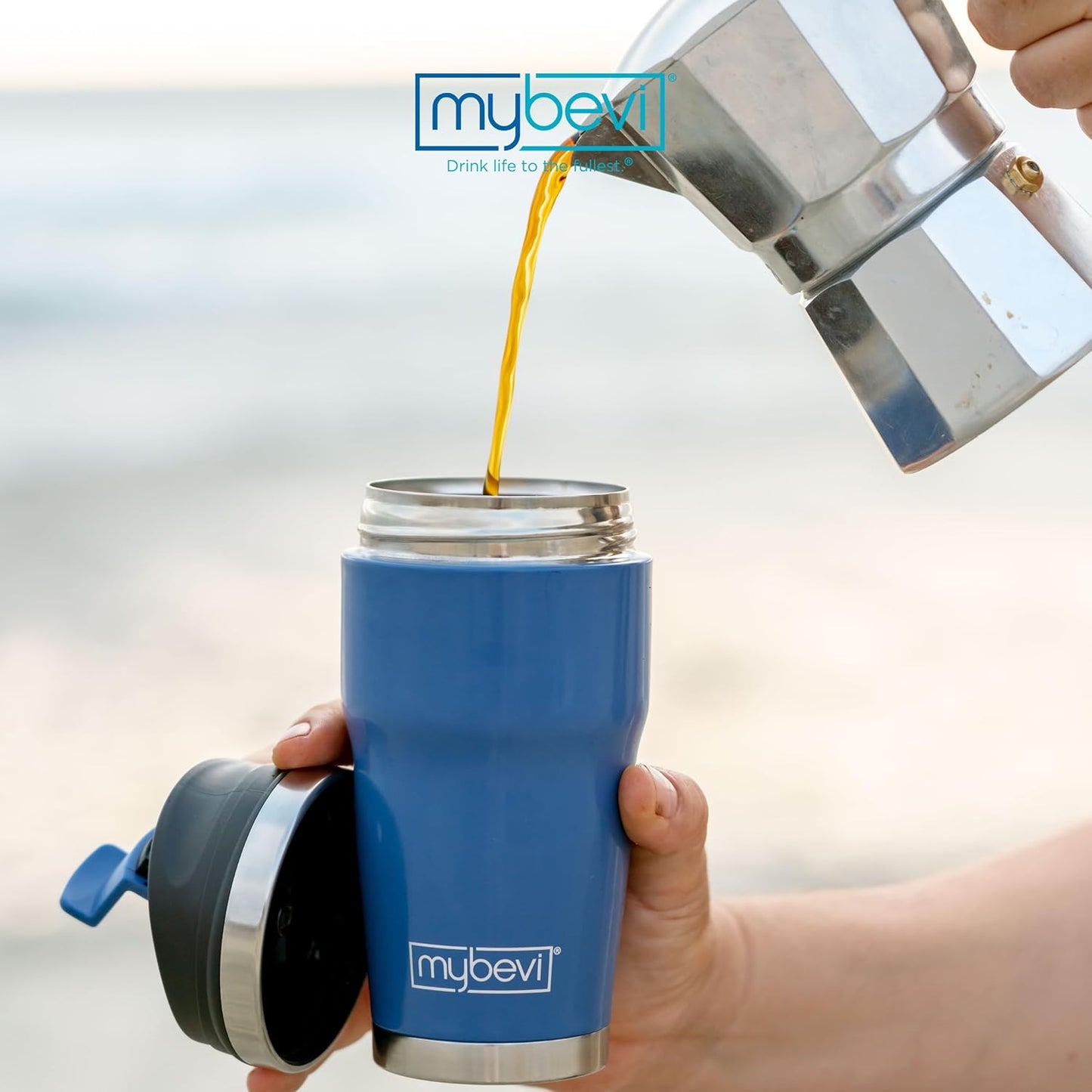 Retro Wave Insulated Tumbler - Triple-Layer Vacuum Stainless Steel Coffee & Tea Travel Cup | 12 oz Matte Navy, Spill-Resistant Lid