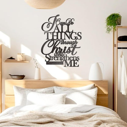 KOYILTD Metal Wall Decor - "I Can Do All Things Through Christ" Sign | Large Black Christian Art (14.9x11.2 in)