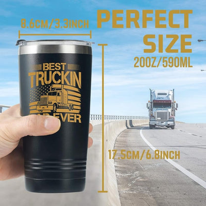 20 oz Stainless Steel Insulated Tumbler - Best Truckin Dad Ever Gift for Truck Driver Dad