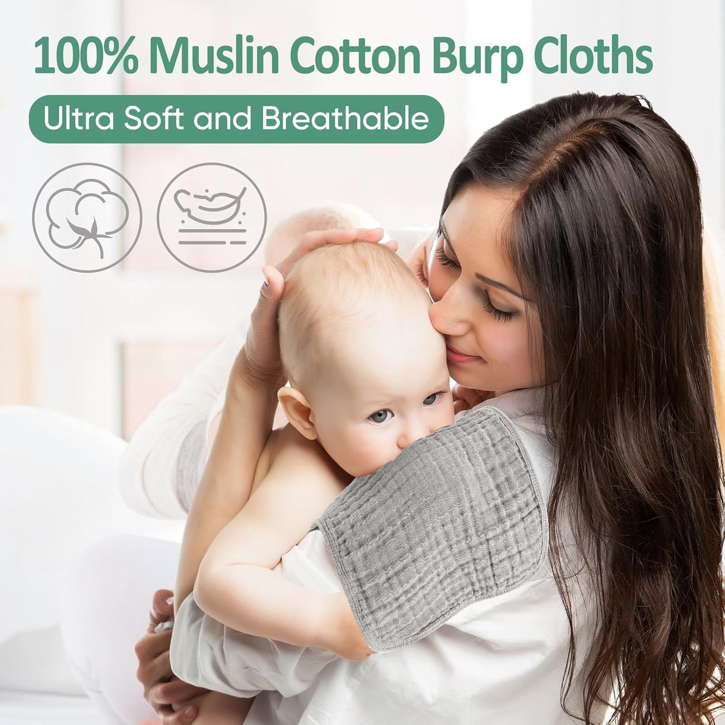 MIGIOL Muslin Burp Cloths - 100% Cotton, Soft & Absorbent | Pack of 12 Mixed Colors for Babies