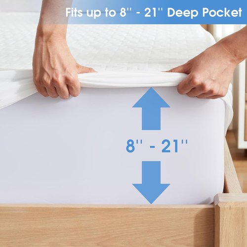 Hanherry Waterproof Mattress Protector - King Size Cooling Cover with 3D Air Fabric, Soft & Breathable, Fits 8''-21'' Deep Pocket