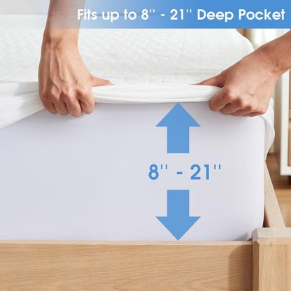 Hanherry Waterproof Mattress Protector - King Size Cooling Cover with 3D Air Fabric, Soft & Breathable, Fits 8''-21'' Deep Pocket