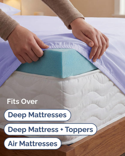 Skiennix Extra Deep Twin XL Sheet Set | 4-Piece Breathable Cooling Bedding - Soft, Wrinkle-Free Lavender