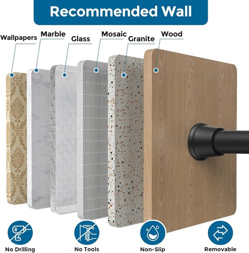 AIZESI Tension Rod - Adjustable 24 to 46 Inch Black Curtain Rod | No Drilling for Windows & Doorways