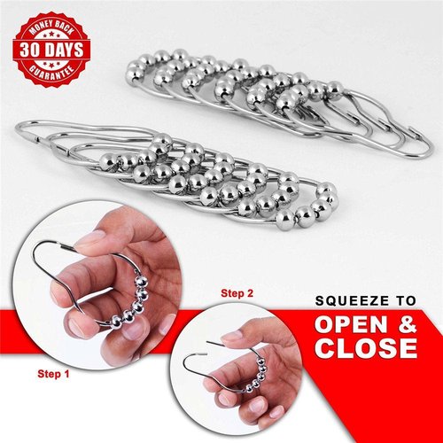 Uigos Premium Shower Curtain Rings Set of 12, Rust-Resistant Stainless Steel Hooks with Smooth Glide Roller Balls, Heavy-Duty Secure Closing, Chrome