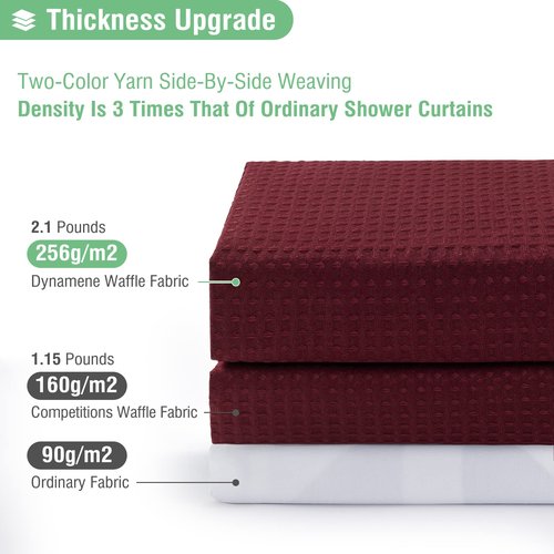 Dynamene Stall Shower Curtain - 60 inch Waffle Weave Heavy Duty Thick Fabric Shower Curtains for Bathroom, Weighted Hotel Spa Luxury Cloth Bath Curtain Set with 10 Plastic Hooks, 60x72, Burgundy