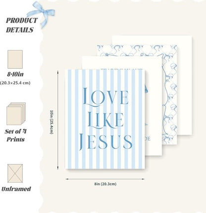 LARTSFRO Coquette Blue Bow Wall Art - Inspirational Christian Decor for Bedroom & Bathroom | Set of 4 Unframed 10x8 Inch Prints
