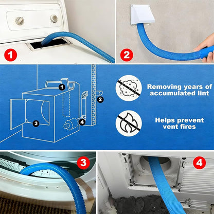 Skiennix Dryer Vent Cleaning Kit - Universal Lint Vacuum Attachment with Flexible Hose & Brush | Quick Lint Removal