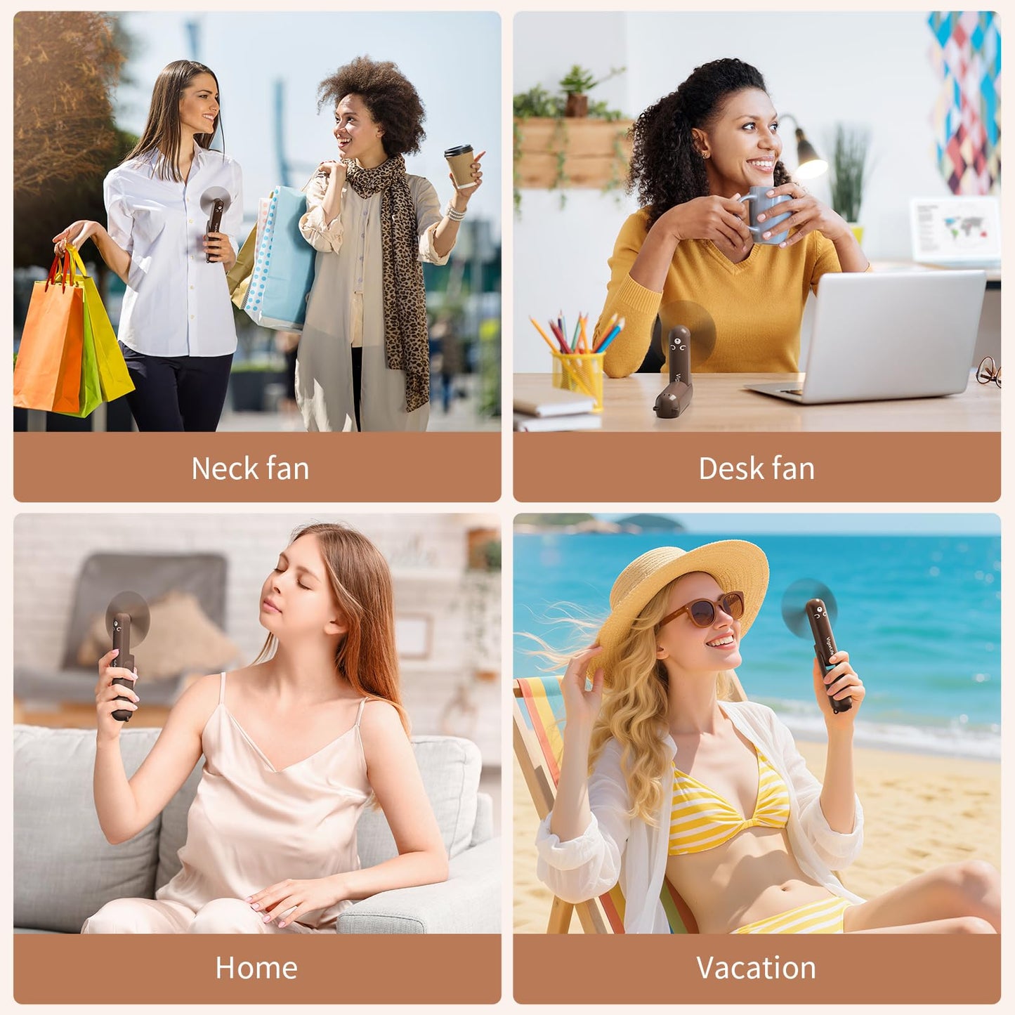 VigorLife Mini Handheld Fan,USB Rechargeable 3 IN 1 Personal Cooler Fans with Power Bank,LED Flashlight,Small Foldable Portable Pocket Fan-Travel & Emergency Essentials for Outdoor Brown