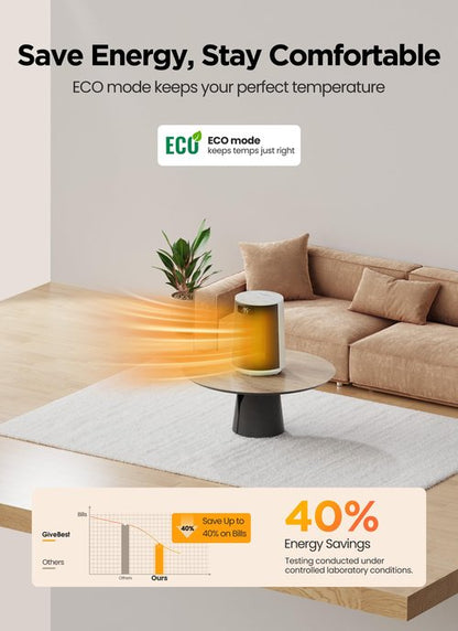 GiveBest Space Heater, Electric Portable Heaters for Indoor Use with Thermostat and Remote, 70°Oscillation, Digital Display, 12H Timer, 1500W PTC Ceramic Fast Safety Heat for Office Bedroom, White
