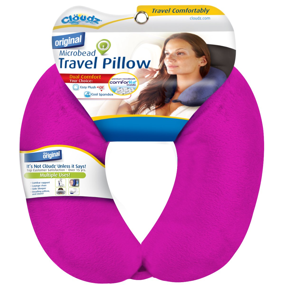 Cloudz Microbead Travel Neck Pillow - Bright Pink