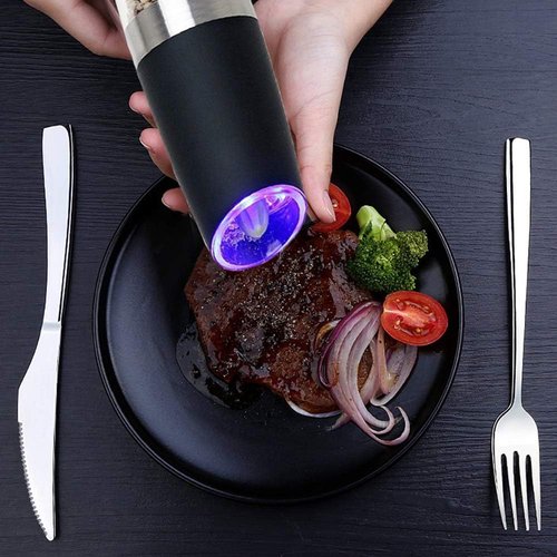 Gravity Electric Salt and Pepper Grinder Set - Automatic, Battery-Operated, Adjustable Coarseness, One-Handed Use | Black