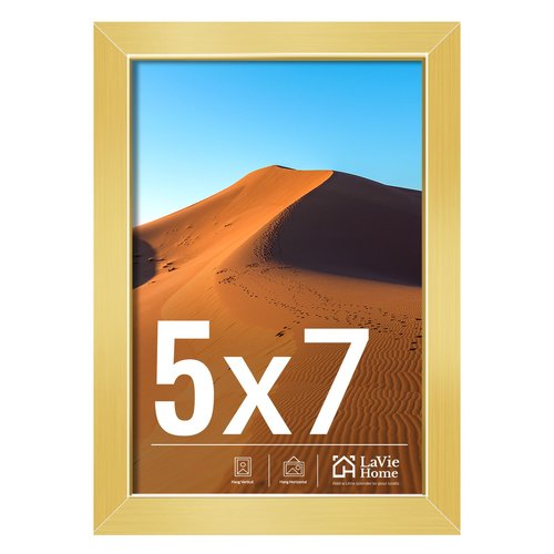 LaVie Home 5x7 Picture Frame for Wall Display, 5x7 Gold Picture Frame with HD Plexiglas, 5 x 7 Matted Frame 1 Pack, Display Frame for Vertical or Horizontal, Classic Collection