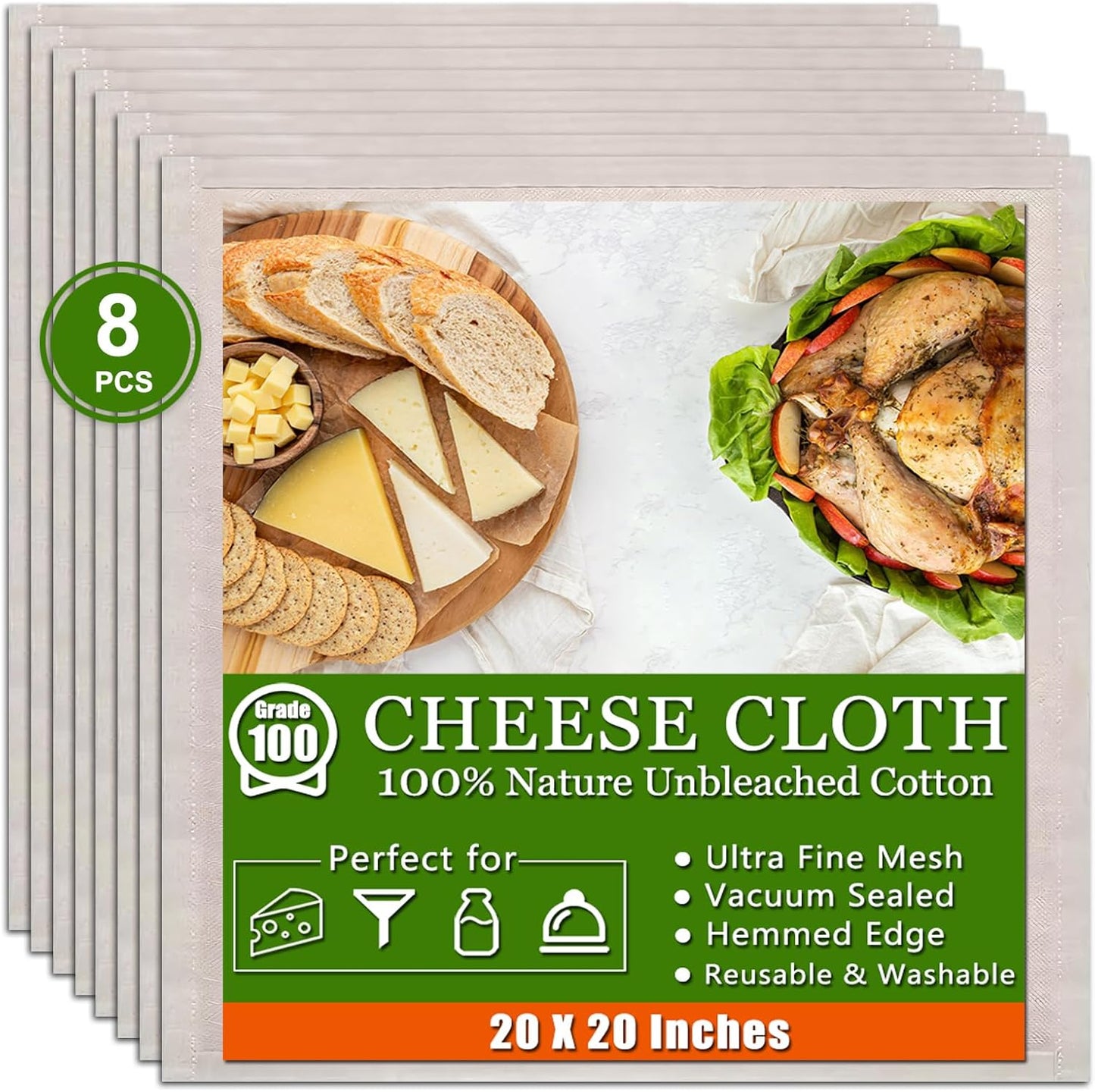 Ultra-Dense Cheese Cloths by [Brand Name] - 100% Unbleached Cotton, 20x20 Inch for Straining & Cooking