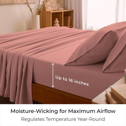 Mellanni Full Sheets Set - 4 PC Iconic Collection Bedding - Hotel Luxury, Extra Soft, Cooling Bed Sheets - Wrinkle, Fade, Stain Resistant (Full, Coral)