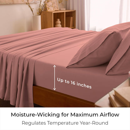 Mellanni Queen Sheets Set - 4 PC Iconic Collection Bedding - Hotel Luxury, Extra Soft, Cooling Bed Sheets - Wrinkle, Fade, Stain Resistant (Queen, Coral)