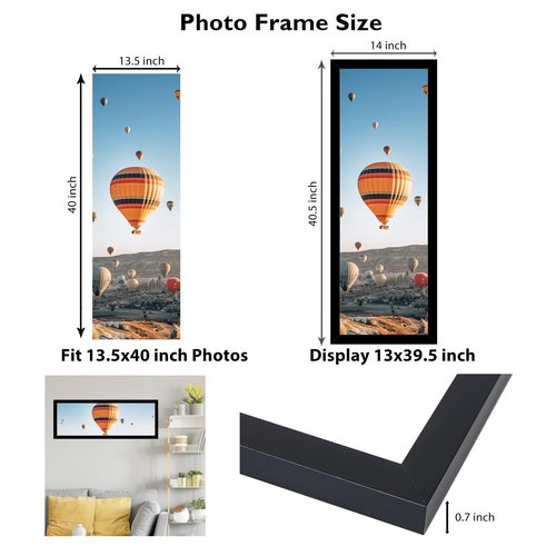 JCJMY 13.5x40 Picture Frame Black for Poster Photo Panoramic Picture, Horizontal and Vertical Formats for Wall Hanging, 13.5 x 40 inch Wall Gallery Photo Frame for 13.5 by 40 Photos Posters,Black