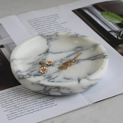 Natural Marble Jewelry Dish 5.5", Trinket Dish for Ring Earring, Gift for Woman Daugther (Arabescato Calacatta)