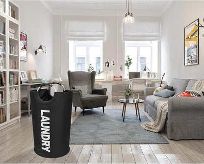 DOKEHOM 90L Large Laundry Basket - Collapsible Freestanding Hamper in Black for Easy Storage