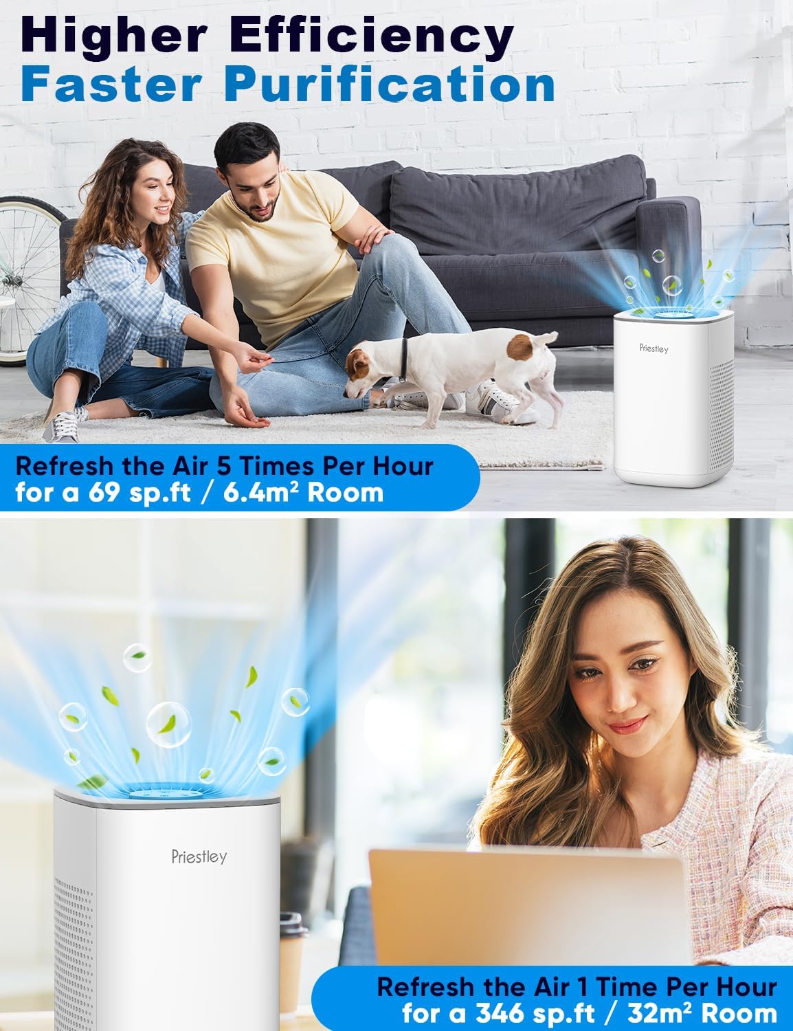 Priestley 3-in-1 HEPA Air Purifier - Quiet 20dB Essential Oil Diffuser for Home & Office