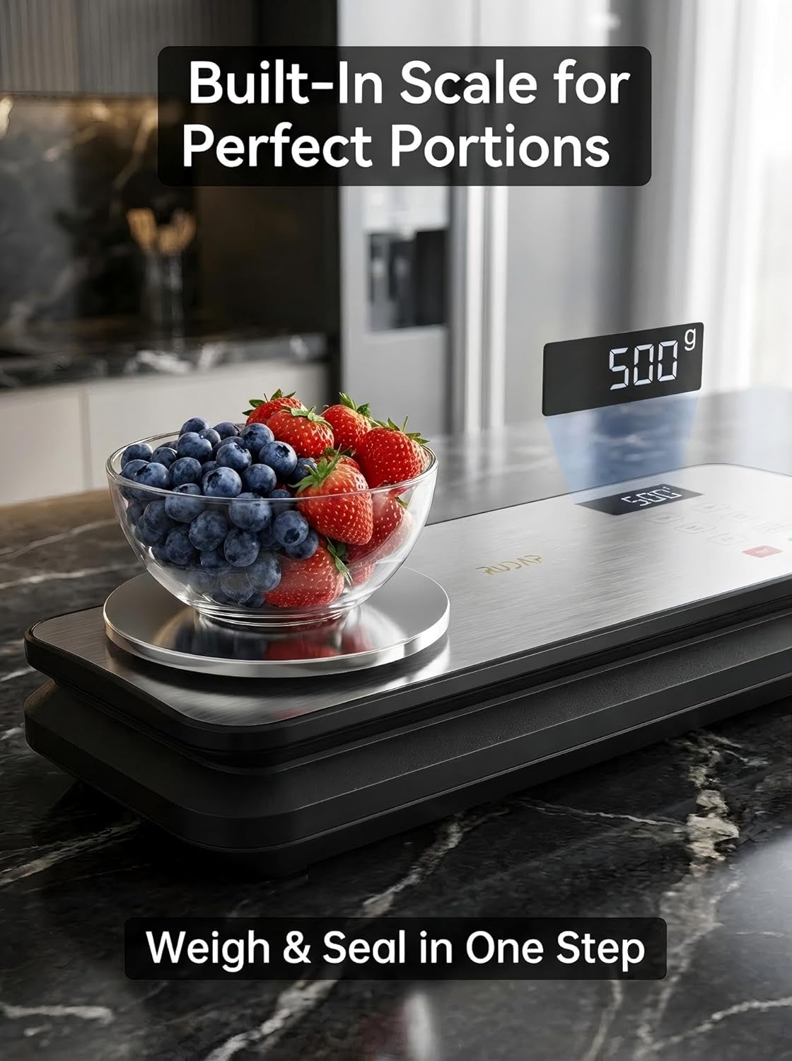 Skiennix Vacuum Sealer - 90kPA Powerful Food Saver with Digital Scale & 12-in-1 Modes | Includes 10 Bags & 1 Roll