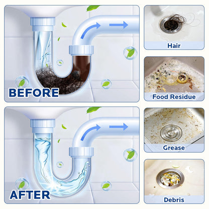 Sink and Drain Cleaner Powder Kit: Fast-Acting Clogged Pipe Opener for Kitchen Bathroom Pipes and Floor Drains - Drain Clog Remover for Routine Home Plumbing Maintenance (400 g)