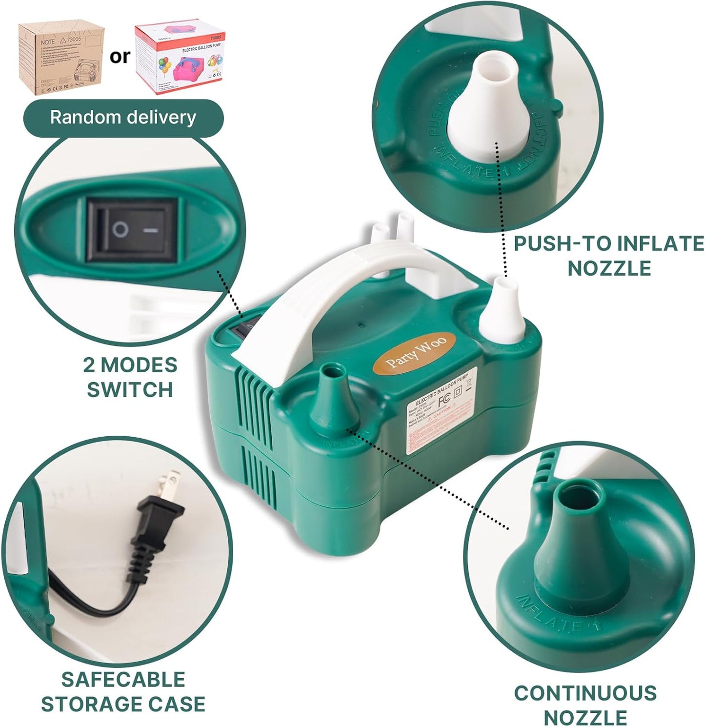 PartyWoo Electric Balloon Pump - 110V 600W Portable Inflator with Dual Nozzle for Balloon Garland
