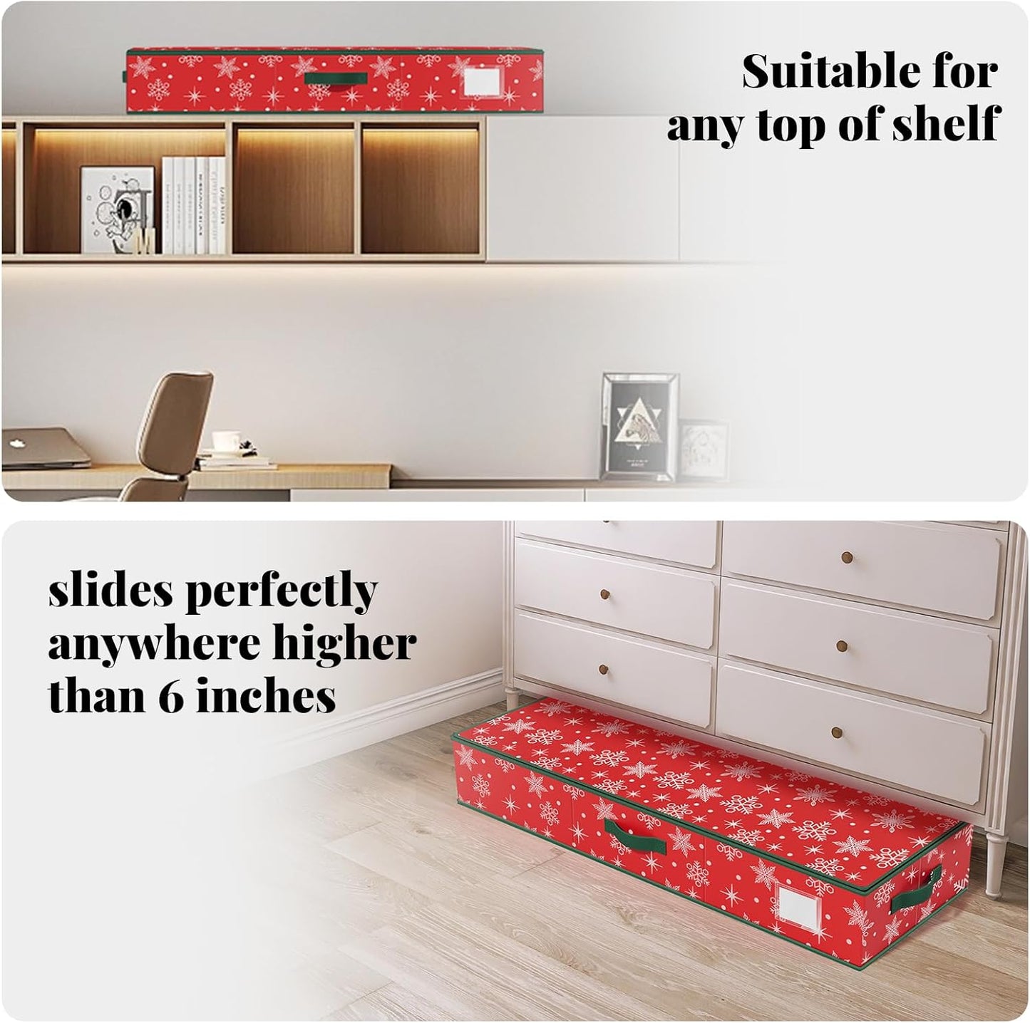 StorageRight Wrapping Paper Organizer - Holiday Gift Wrap Storage Box for Snowflake/Red Ornaments
