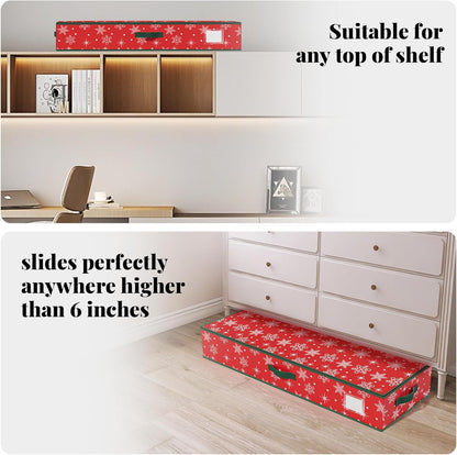 StorageRight Wrapping Paper Organizer - Holiday Gift Wrap Storage Box for Snowflake/Red Ornaments