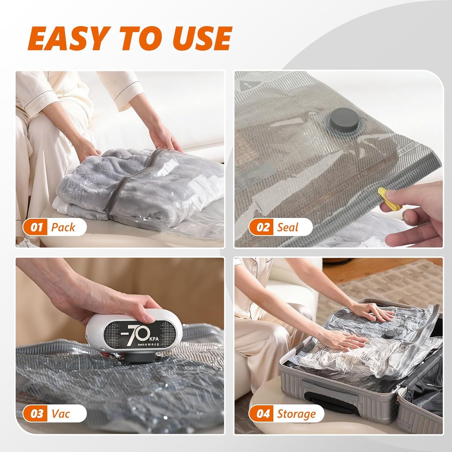 Skiennix Travel Vacuum Bags - 15 Pack with Wireless Pump for Maximum Compression | Ideal for Clothes & Blankets