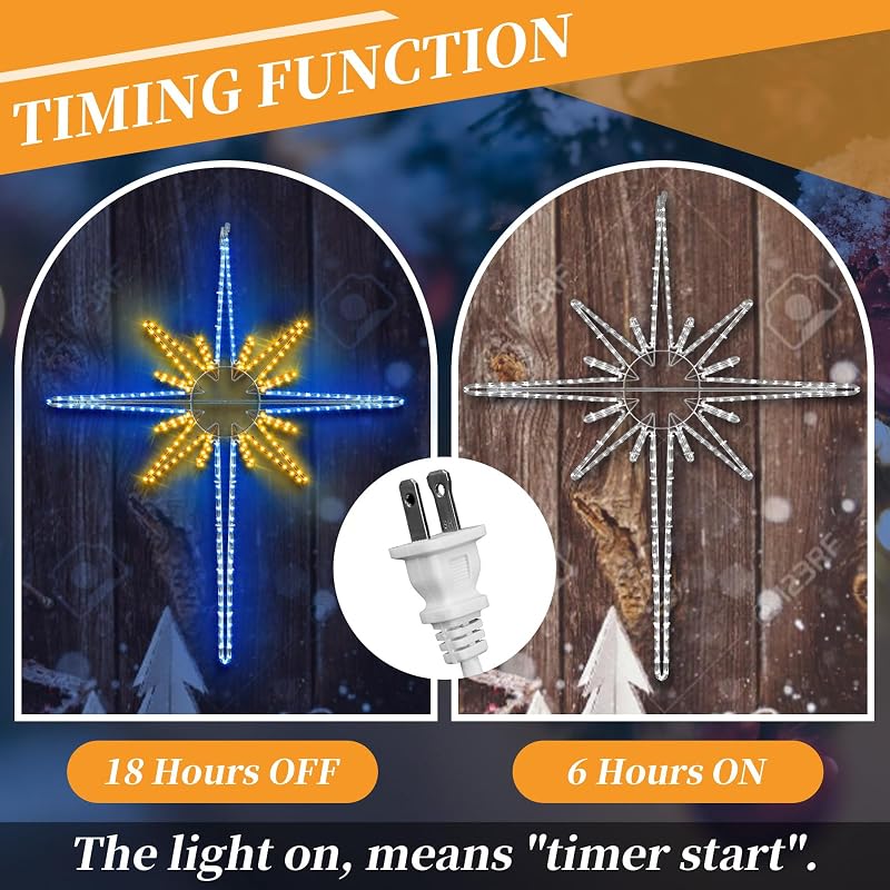 Large Christmas LED Bethlehem Star Light - 48" Warm Blue, With Iron Frame (Variation: Warm Blue+48")
