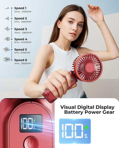 Skiennix Portable Handheld Fan - 4000mAh Battery, 6 Speed Settings, USB Rechargeable, Adjustable 180°