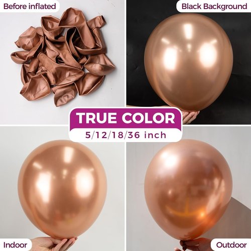 Bezente Rose Gold Metallic Chrome Balloons - 100 Pack of 12-Inch Latex Round Helium Balloons for Weddings & Parties