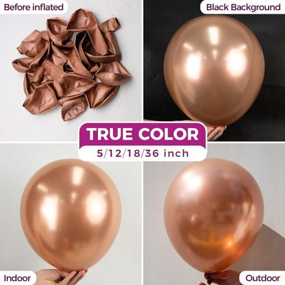 Bezente Rose Gold Metallic Chrome Balloons - 100 Pack of 12-Inch Latex Round Helium Balloons for Weddings & Parties