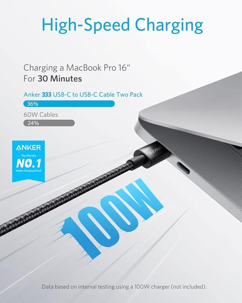 Anker USB C to USB C Cable - 6 FT Fast Charging 100W Charger Cord for iPhone 17, MacBook Pro, Pixel (Black)