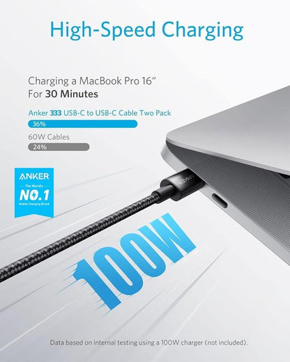 Anker USB C to USB C Cable - 6 FT Fast Charging 100W Charger Cord for iPhone 17, MacBook Pro, Pixel (Black)