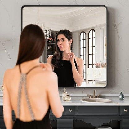 LOAAO Black Metal Framed Bathroom Mirror - 28x32 Inch Matte Black Vanity Mirror, Anti-Rust, Versatile Hanging Options