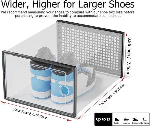 Kuject Shoe Storage Boxes - XX-Large Clear Plastic Organizers | Stackable 12-Pack for Closet & Under Bed, Black