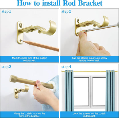 Regine Switzerland Curtain Rods - 1 Inch Diameter Drapery Rod with Gold Cylindrical Finials | Adjustable 16" to 48"