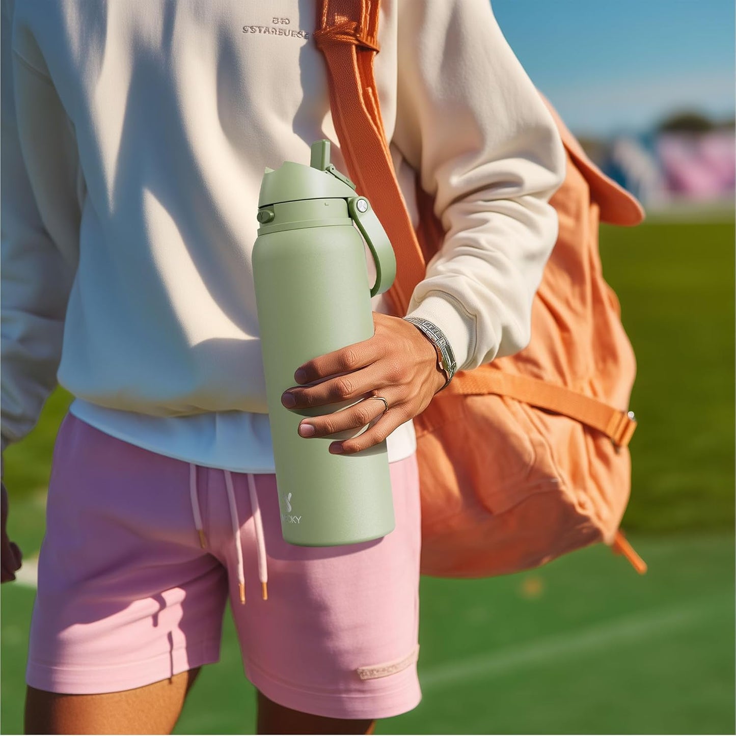 Meoky 40 Oz Insulated Water Bottle - Stainless Steel, Leak Proof, 24-Hour Cold, BPA-Free, Periwinkle