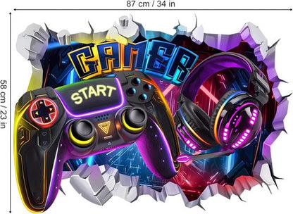 Decalmile Large 3D Gamer Controller Wall Decals - Video Gaming Joystick Stickers for Teen Bedrooms | Playroom Decor