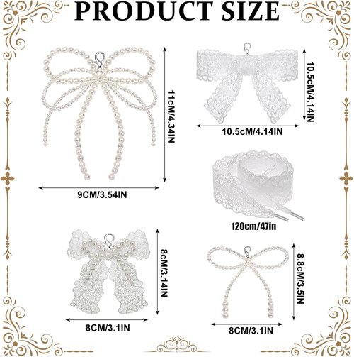 Draupnir 8 Pcs Pearl Lace Bow Shoe Charms - Aesthetic DIY Decorations for Sneakers & Accessories