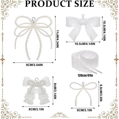 Draupnir 8 Pcs Pearl Lace Bow Shoe Charms - Aesthetic DIY Decorations for Sneakers & Accessories