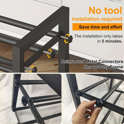 Detsuk 3-Tier Expandable Shoe Rack – Adjustable Heavy-Duty Metal Shoe Organizer Shelf for Closet, Entryway, Mudroom & Garage – Durable Freestanding Storage, Black
