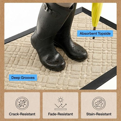 GORILLA GRIP Waterproof All-Season WeatherMAX Doormat - 35x23 Natural Rubber, Stain & Fade Resistant, Easy Clean, Modern Latte